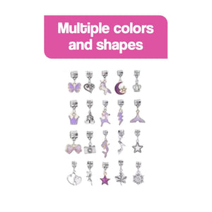Multiple colorful and shaped metal charm pendants for kids bracelet-making kit