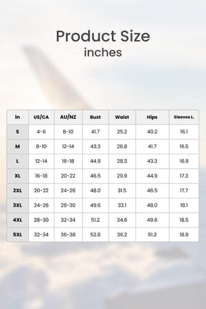 Everyday Fashion Loose-Fit two-piece matching set size chart with bust, waist, hips, and sleeve length measurements in inches for women.