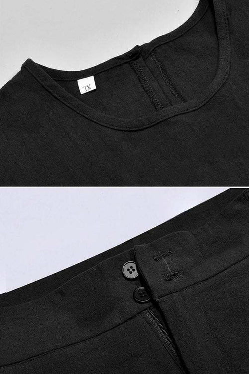 Casual Radiance Loose-Fit Combo black breathable cotton linen top and pants set with button closure