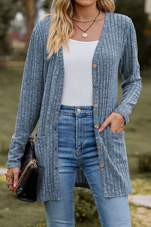 Lightweight ultra soft long knit cardigan with button front and pockets