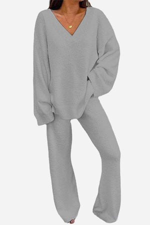 Travel-Ease Two-Piece Set breathable stretch gray loungewear for travel and comfort