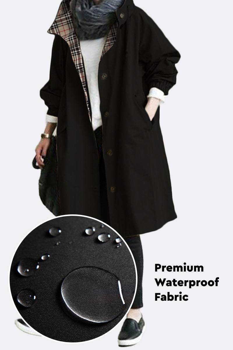 Travel-Smart Waterproof Hooded Windbreaker in black with premium waterproof fabric and plaid lining