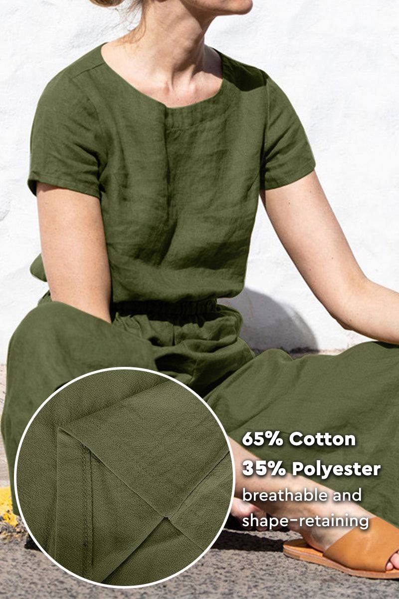 Pure Cotton two-piece set made of breathable 65% cotton and 35% polyester fabric.