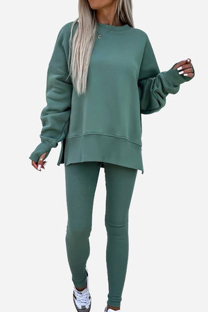 TimelessChic Ultra Comfortable Two-Piece Set in soft green with relaxed top and high-waisted leggings for all-day comfort and style