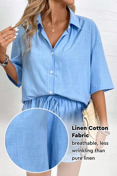 Light blue Coastal Linen Cotton two-piece set with breathable, wrinkle-resistant fabric