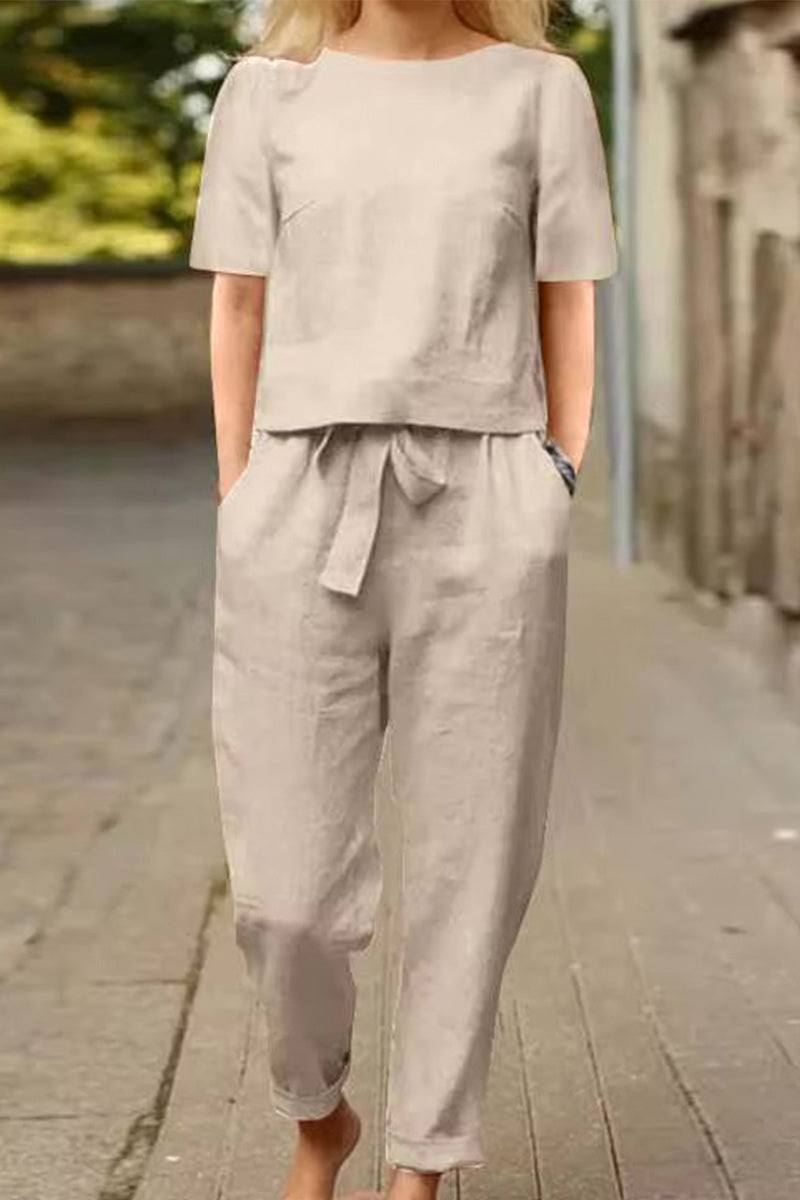Cotton-linen blend monochrome two-piece set with relaxed fit and breathable fabric for comfortable all-day wear
