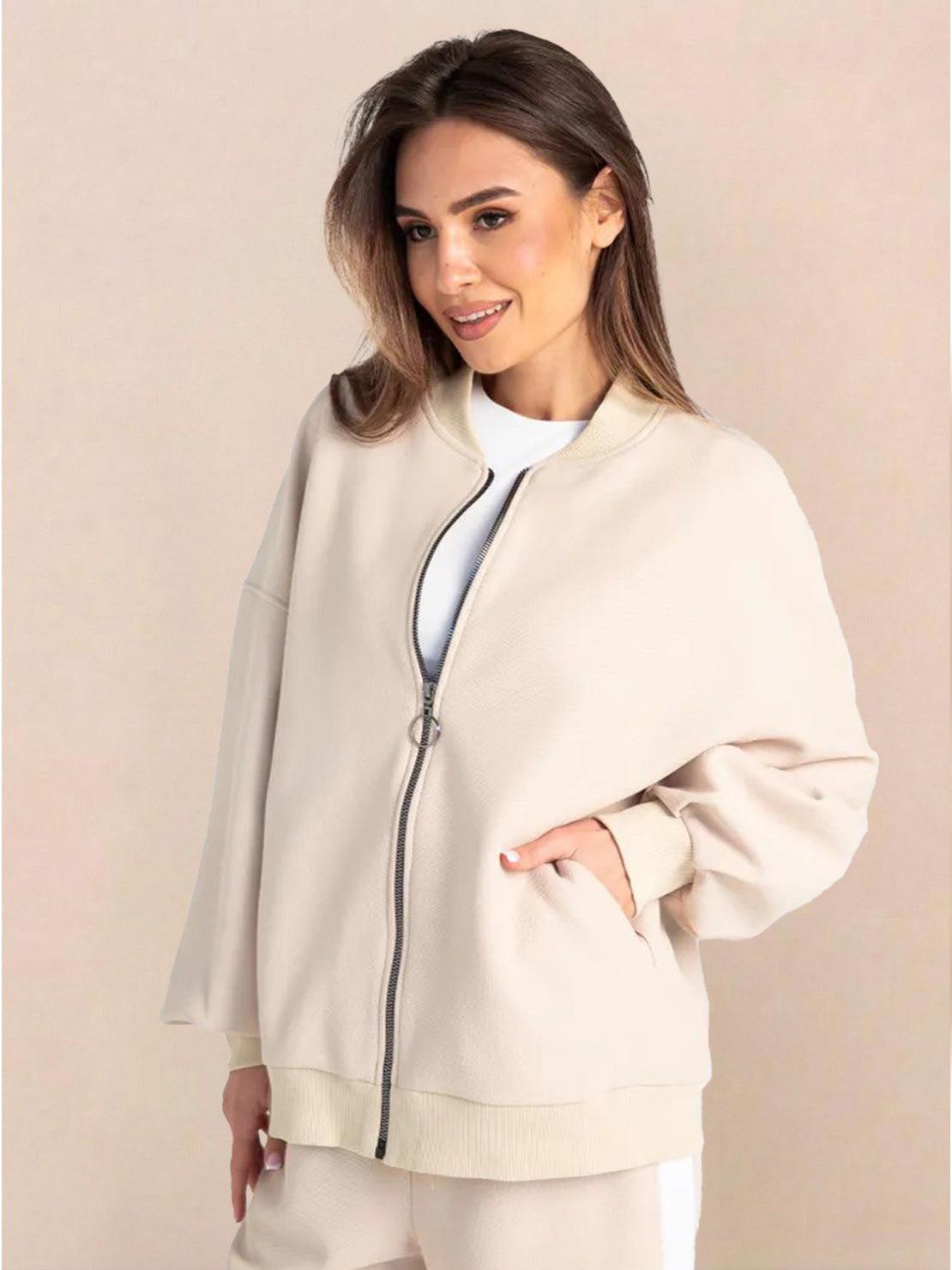 Easy Airport Lounge Set two-piece soft cotton-blend travel outfit with relaxed fit and zip-front jacket
