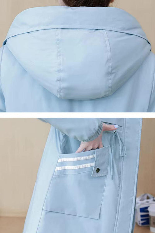 Cityscape Comfort Hooded Windbreaker in light blue with plush lining and adjustable waist design