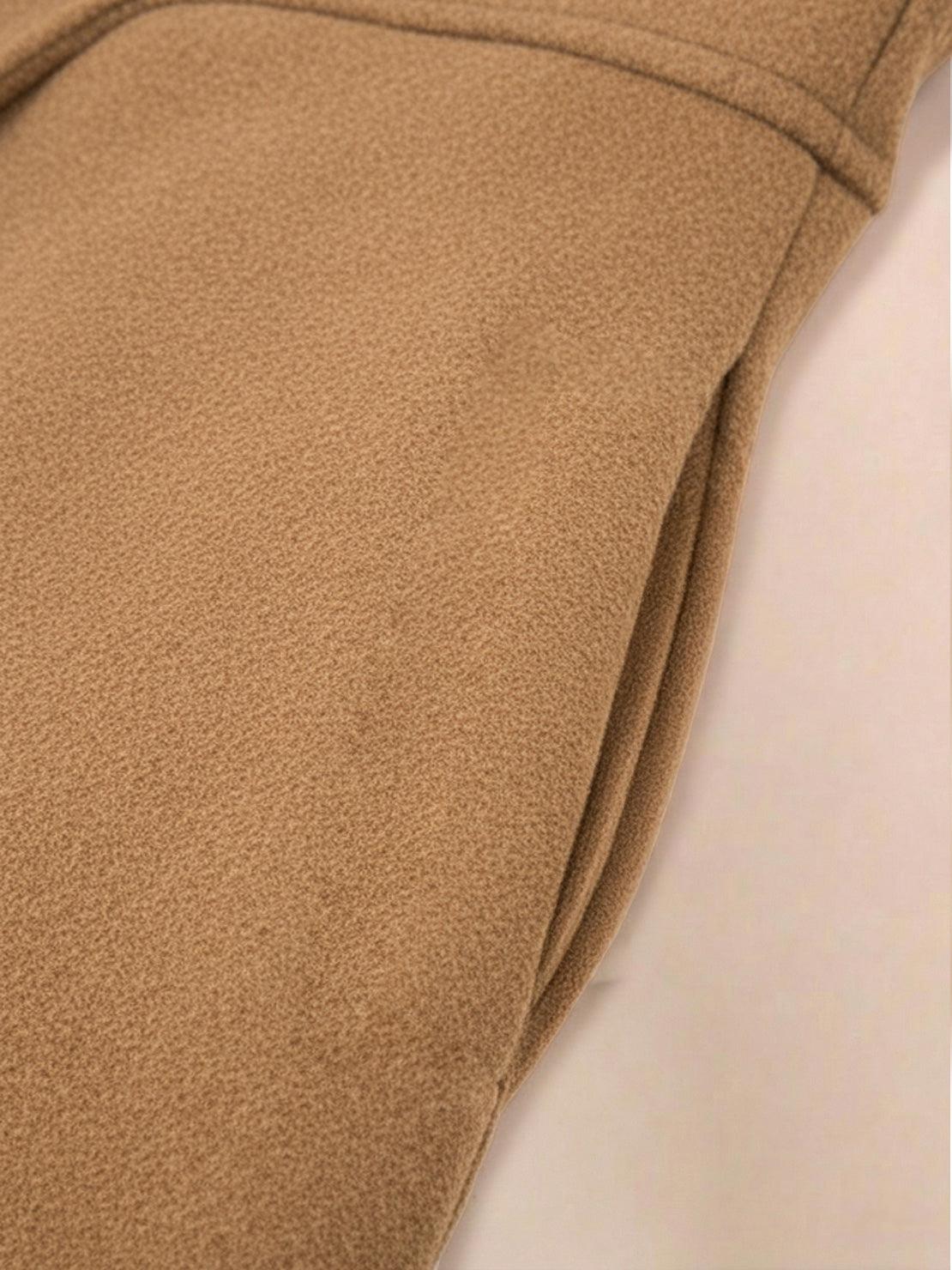 Women's fit and flare trench coat with tailored waist and pleated hem in non-wool fabric