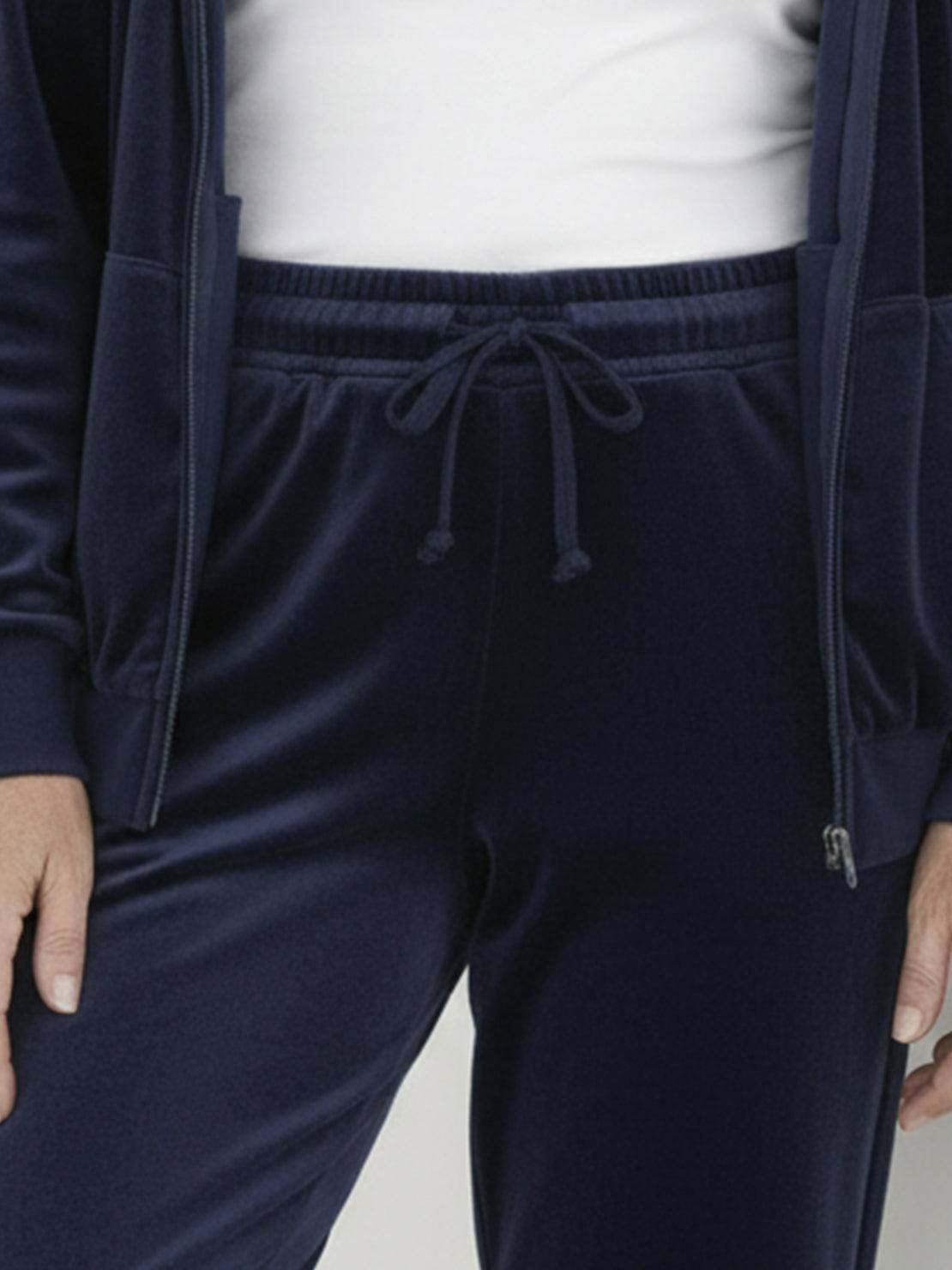 Plus size velour zip-up tracksuit with hoodie and straight-leg pants in soft, wrinkle-resistant fabric