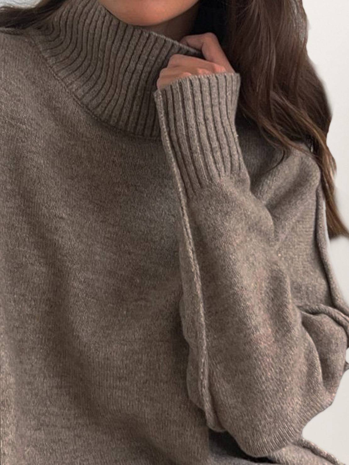 Soft-knit turtleneck two-piece set with relaxed fit and wide-leg pants