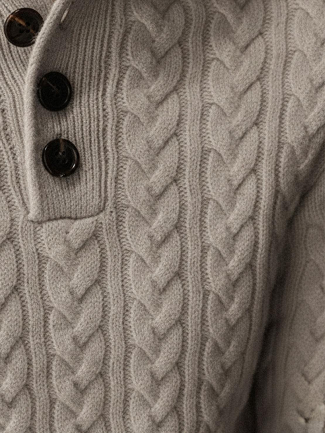 100% wool cable-knit sweater with stand collar and slim fit