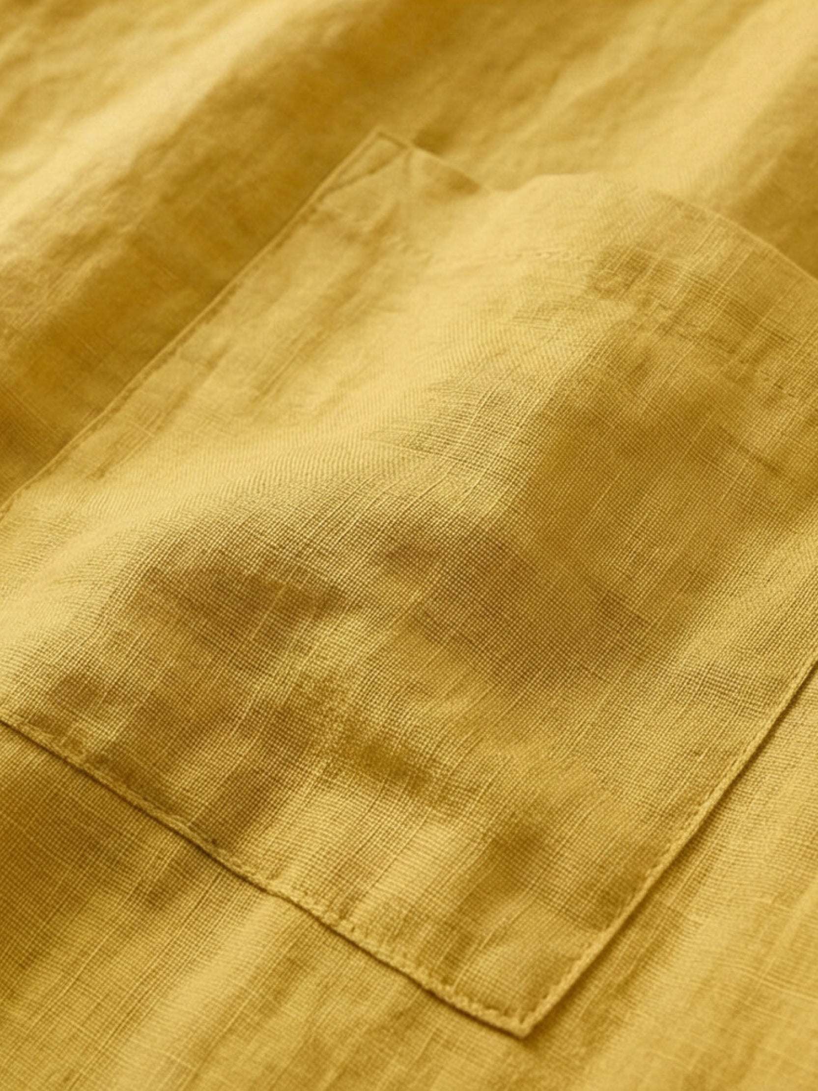 100% linen relaxed midi dress with short sleeves and large front pockets