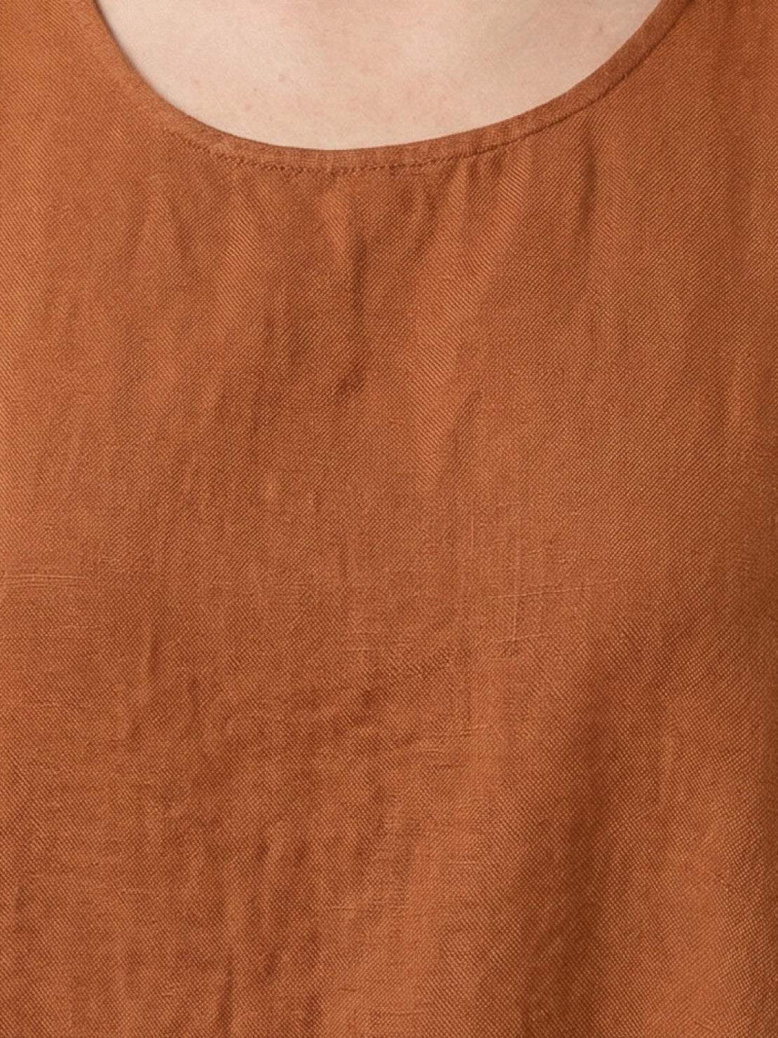 Lightweight cotton linen sleeveless maxi dress with round neckline and flowing ankle-length silhouette