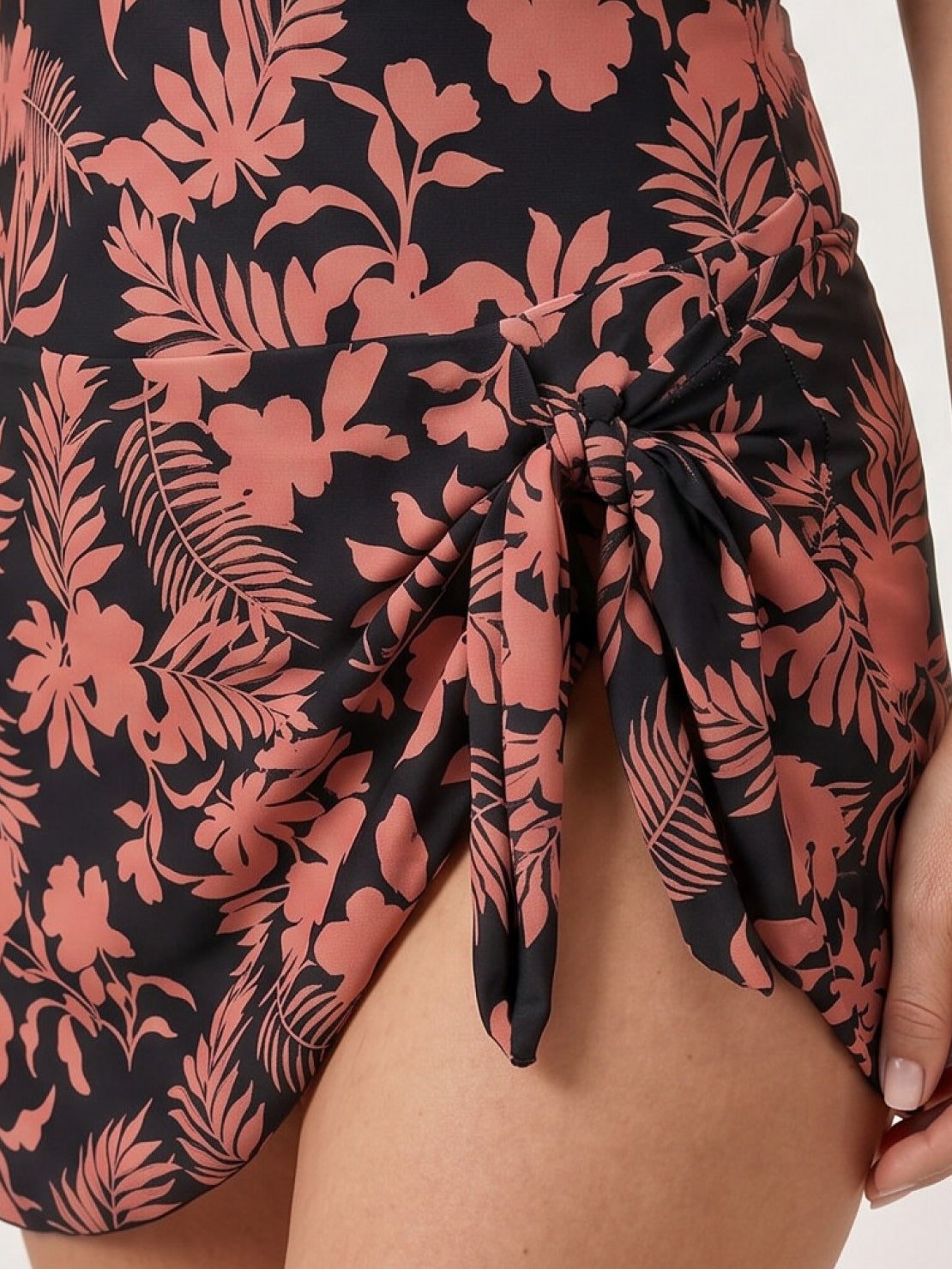 Ruched wrap one-piece swimdress with adjustable straps and tie-front wrap skirt