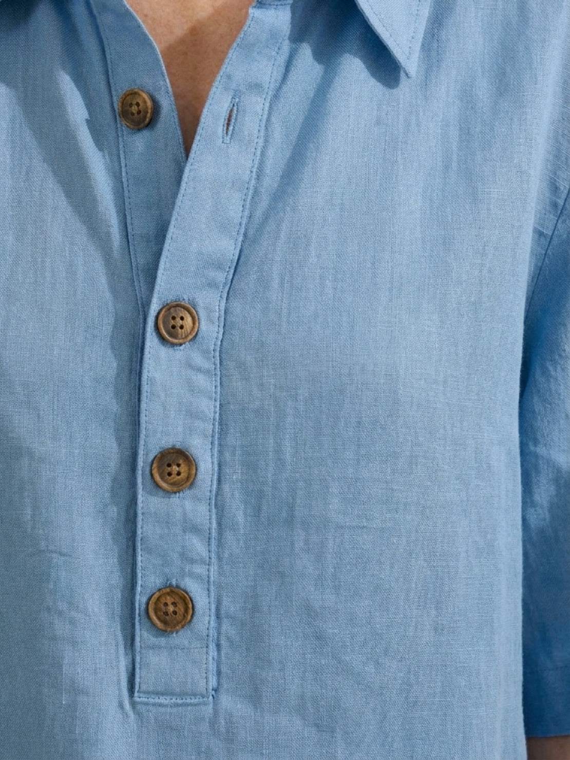 100% cotton oversized button-front co-ord set with relaxed shorts and decorative buttons