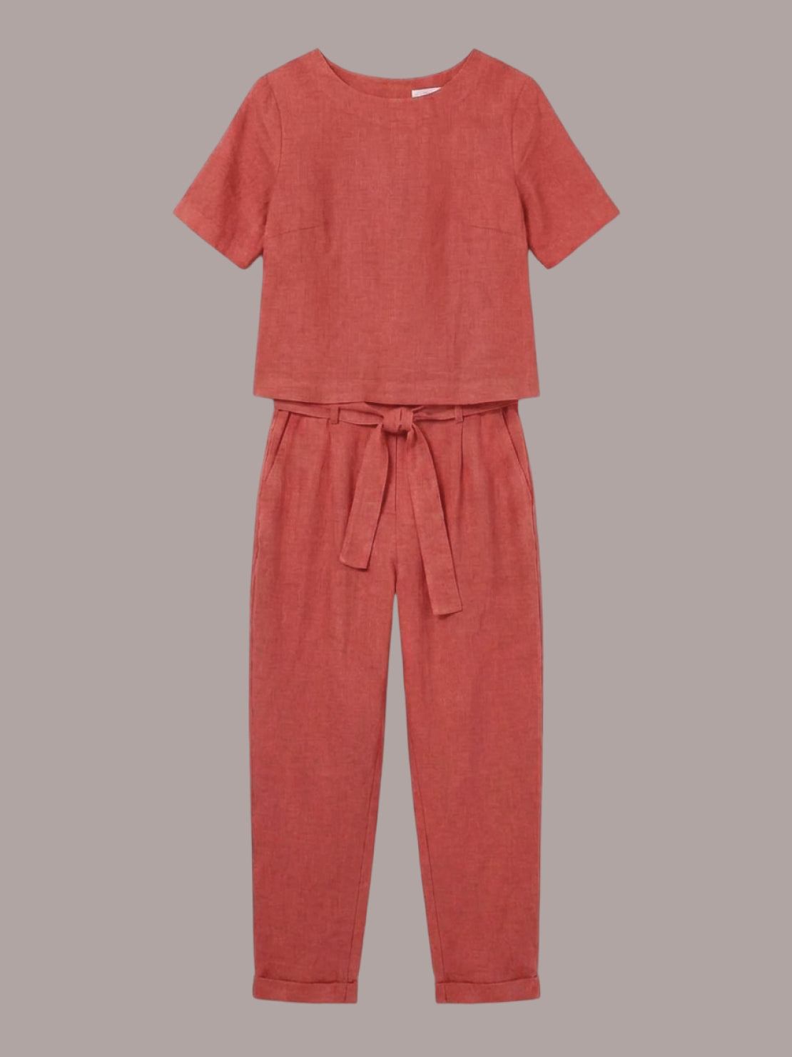 cotton-linen set relaxed two-piece women's outfit breathable soft textured fabric monochrome style