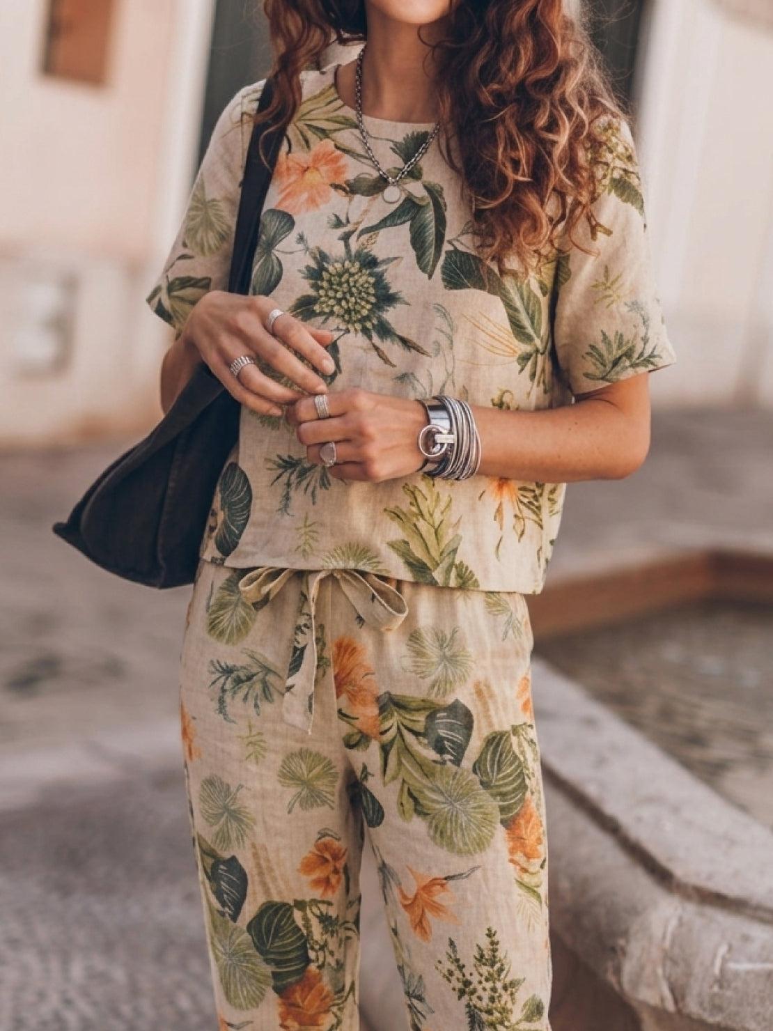 Cotton-linen set three-piece relaxed monochrome outfit with breathable fabric and natural texture