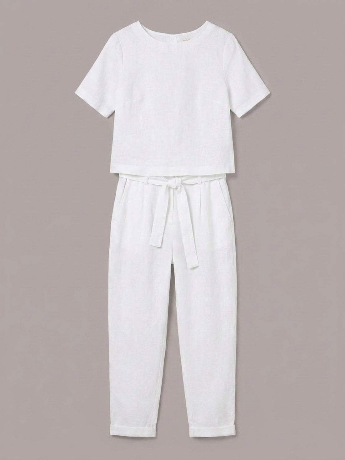 cotton-linen set with relaxed short-sleeve top and straight-leg pants in soft breathable fabric