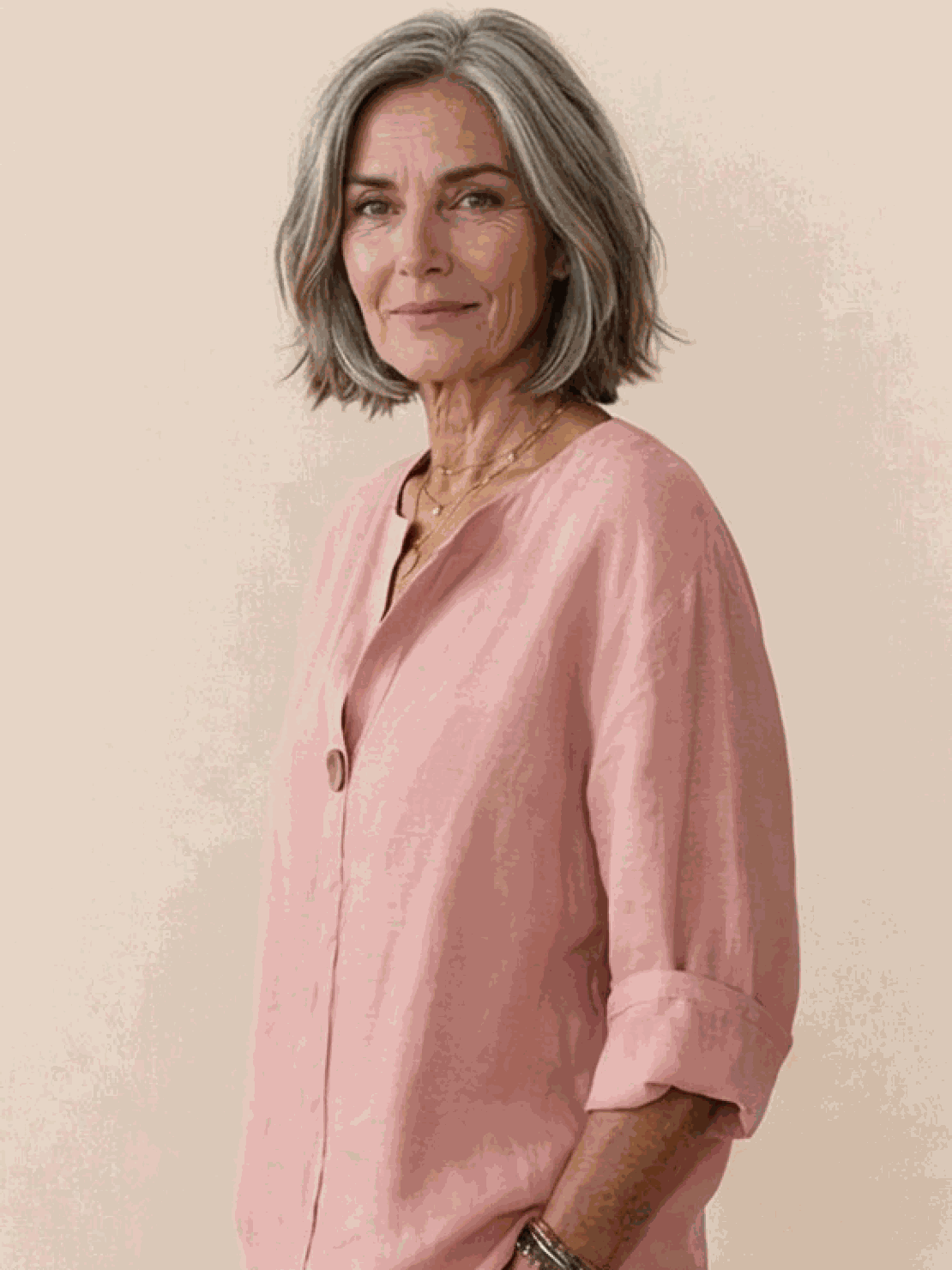 white pure linen age-defying shirt with button details on a hanger