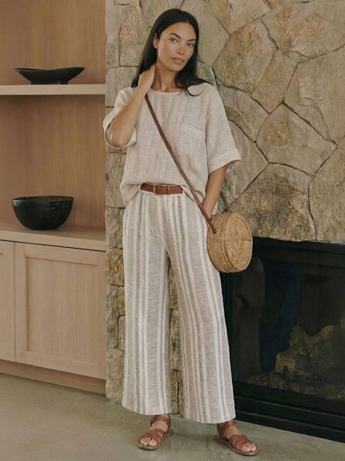 Coastal Comfort Linen two-piece set with lace details and breathable fabric