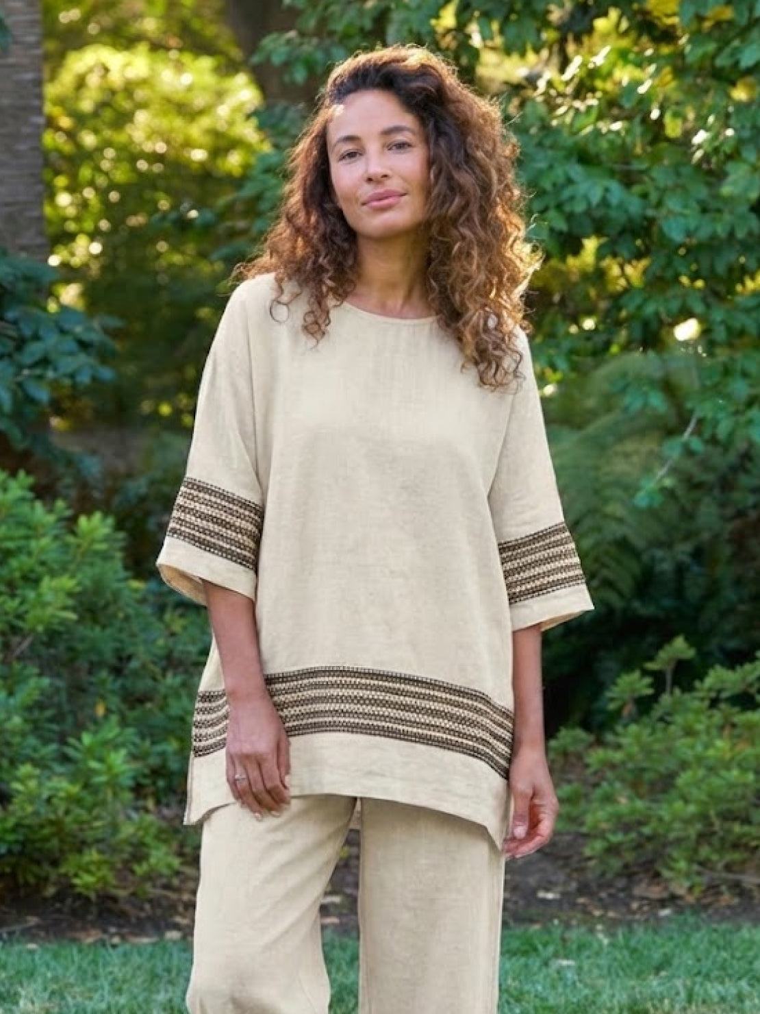 Coastal Comfort Linen two-piece set with lace details and breathable fabric