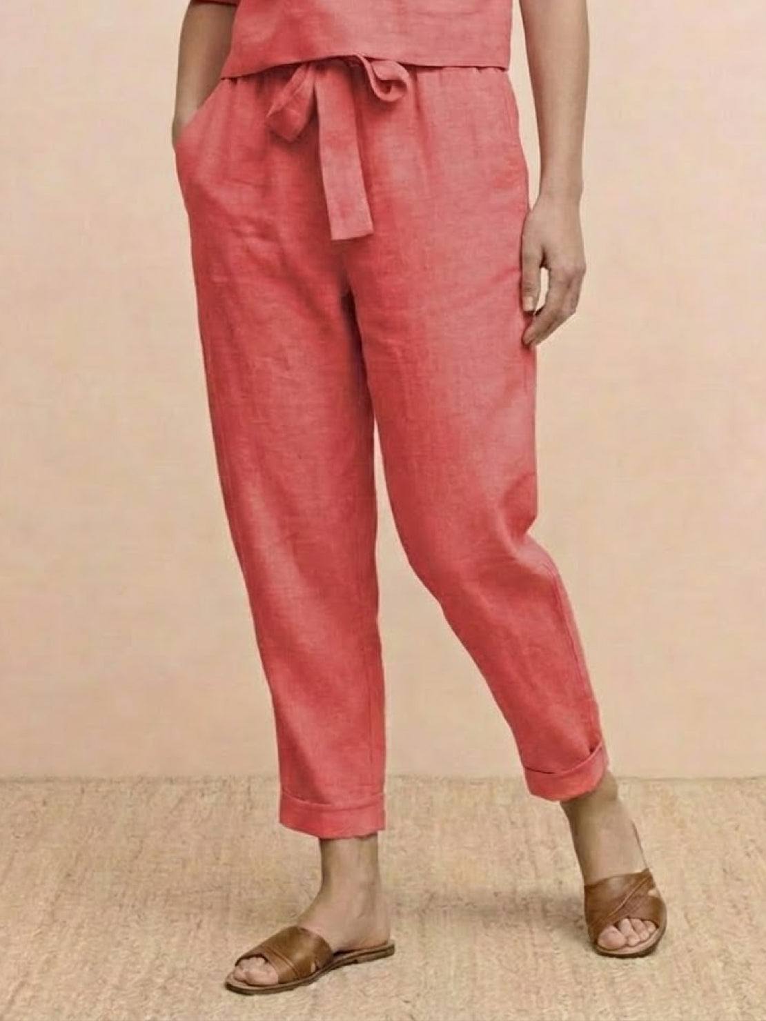 cotton-linen blend monochrome two-piece set breathable lightweight outfit