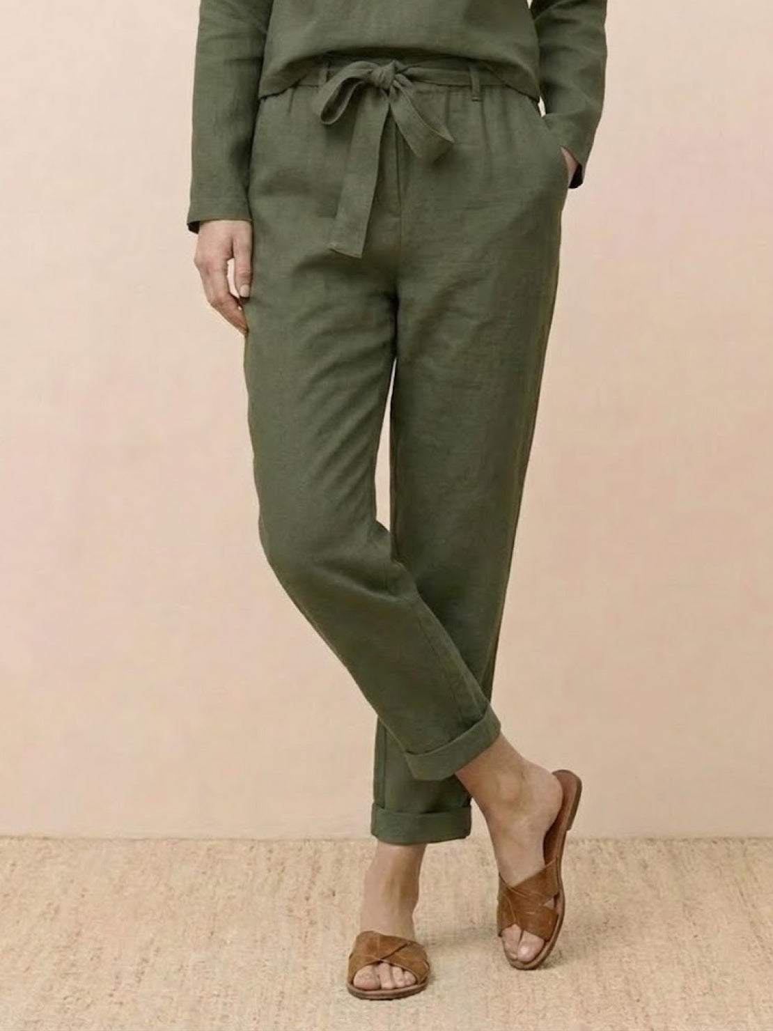 Cotton-linen monochrome relaxed longline top and wide-leg pants set for versatile styling