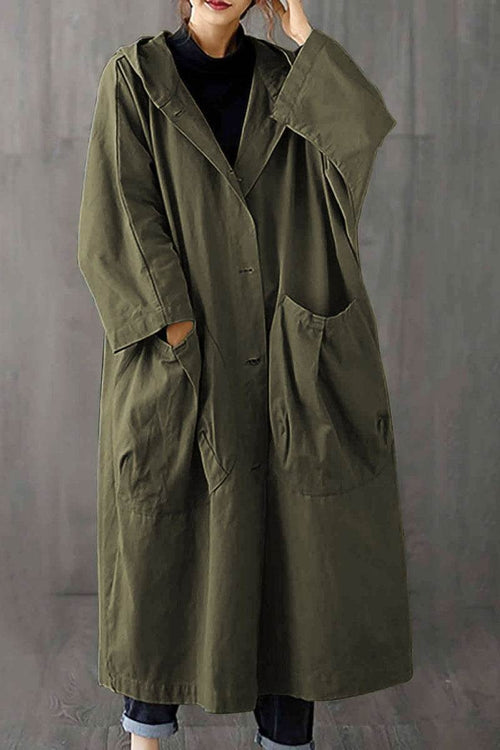Oversized water resistant windbreaker jacket with hood and large front pockets in olive green