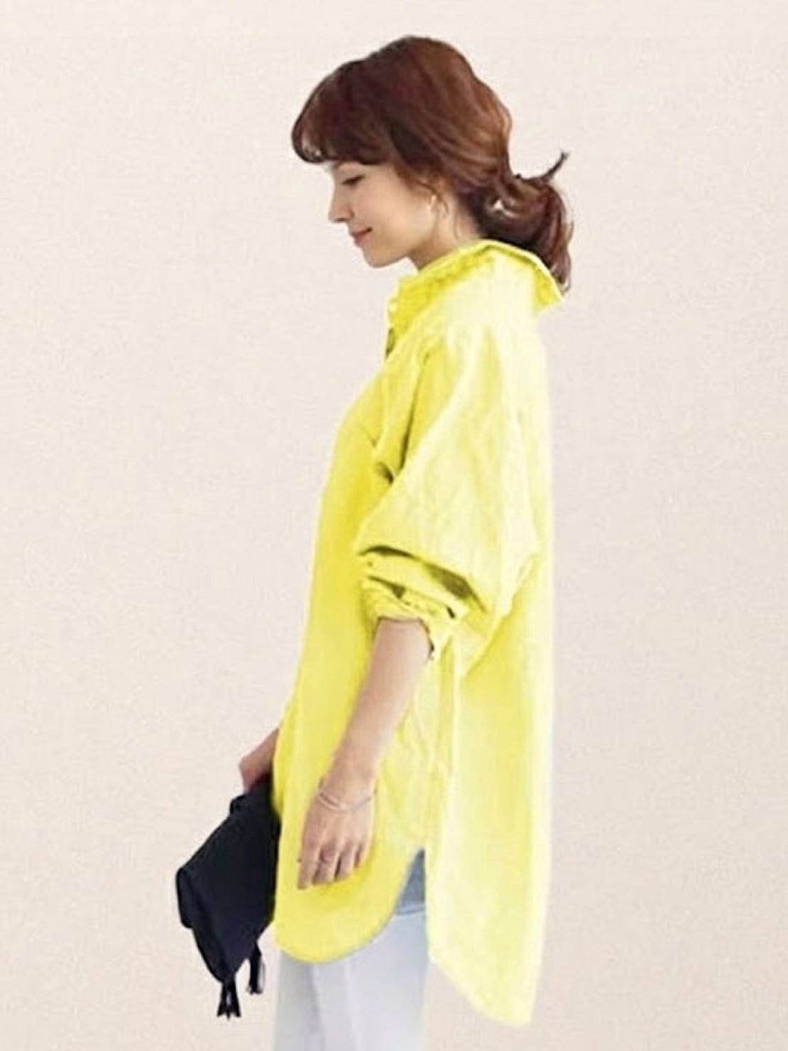 Oversized linen shirt with relaxed fit and natural texture in breathable cotton-linen blend