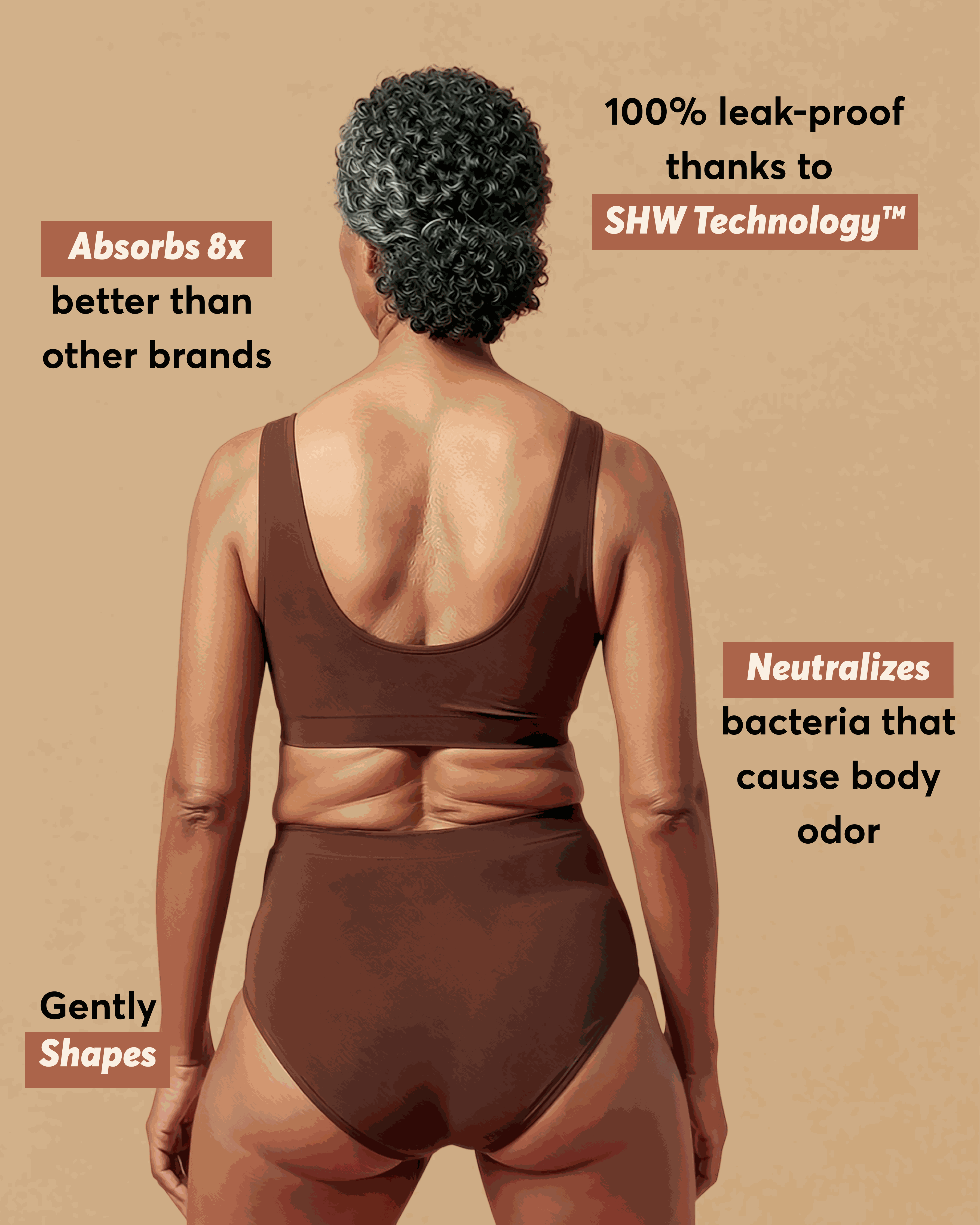 Still Her Motion™ ActiveFlex leakproof underwear 5-pack with stretchy nylon-spandex and cotton-lined absorbent gusset