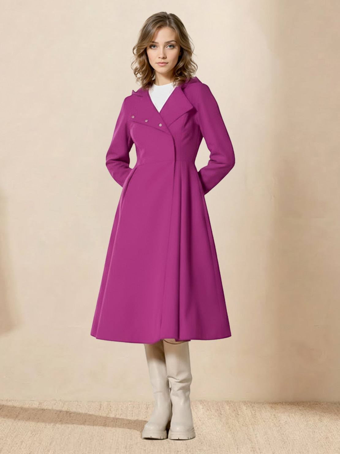 Women’s water-repellent A-line hooded raincoat with belt and insulated lining