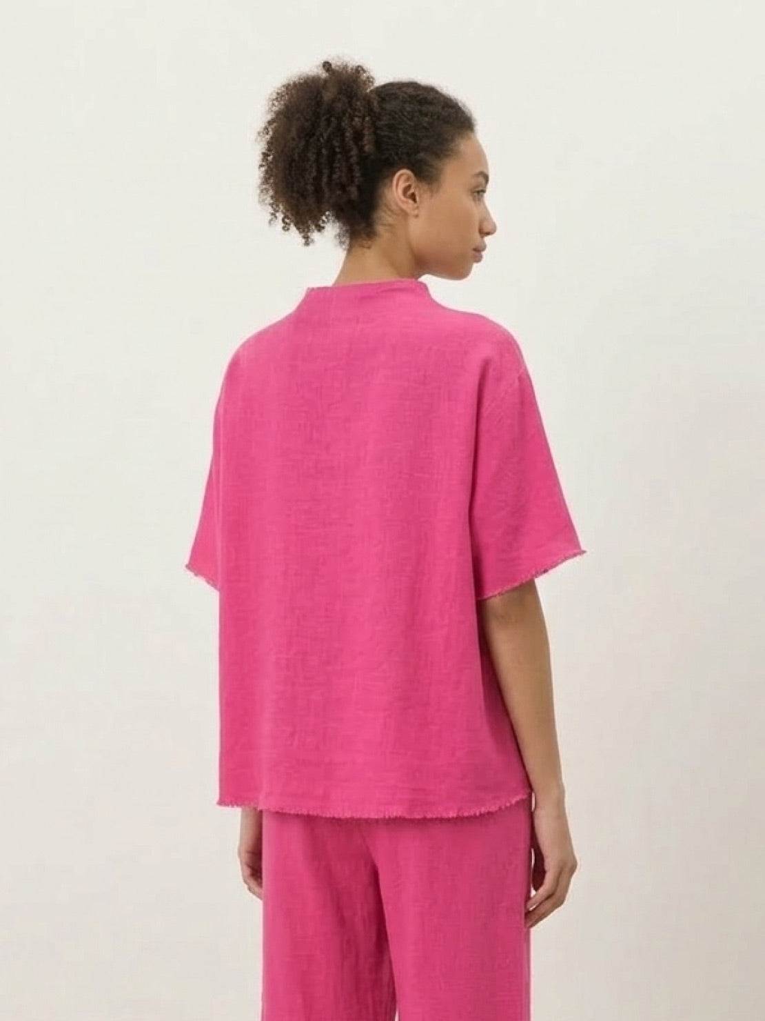 Cotton-blend capelet lounge set with mock neck top and wide-leg pants in chocolate brown