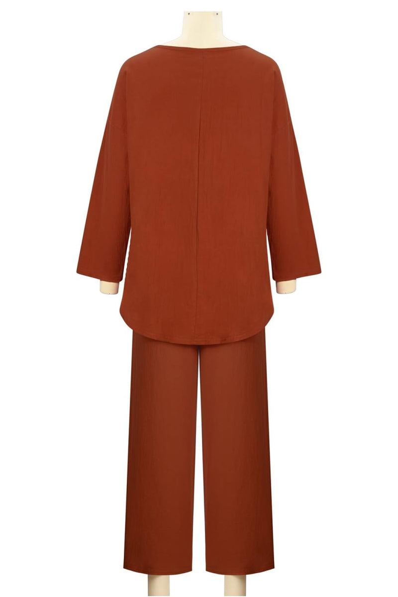 Everyday Fashion Loose-Fit two-piece matching set in rust color with relaxed fit top and wide-leg pants