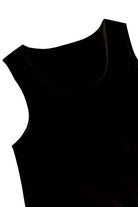 Black sleeveless blouse from Apple-Balancing Two-Piece Co-ord designed for apple-shaped body.