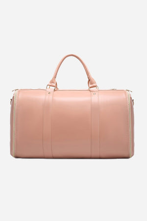 Pink no-wrinkle foldable travel bag with handles made from waterproof PU leather