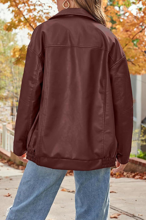 Oversized Faux Leather Motorcycle Jacket