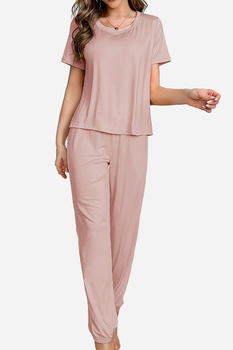 Soft pink My Go To Loungewear two-piece set with short sleeves and relaxed pants for cozy casual wear