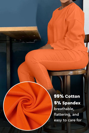 Orange two-piece set vibrant made of breathable cotton and spandex fabric