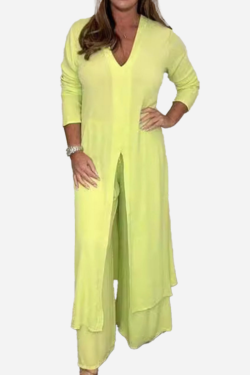 Urban Chic V-Neck Split Top Two-Piece Set