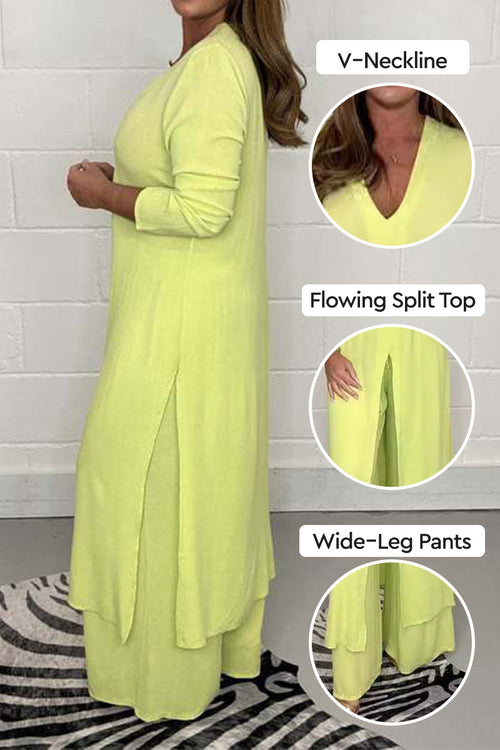 Urban Chic V-Neck Split Top Two-Piece Set