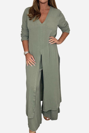 Urban Chic V-Neck Split Top Two-Piece Set