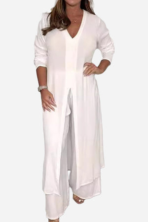 Urban Chic V-Neck Split Top Two-Piece Set