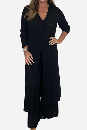Urban Chic V-Neck Split Top Two-Piece Set