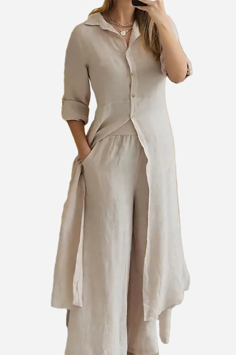 Refined Comfort Coordinated Wide-Leg Two-Piece