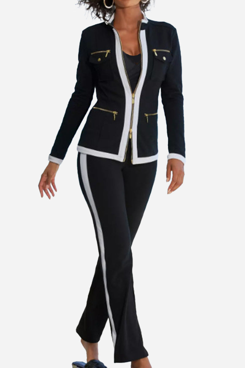 Sleek Contrast Zip Two-Piece