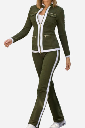Sleek Contrast Zip Two-Piece