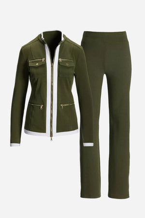 Sleek Contrast Zip Two-Piece