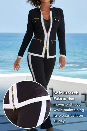Sleek Contrast Zip Two-Piece