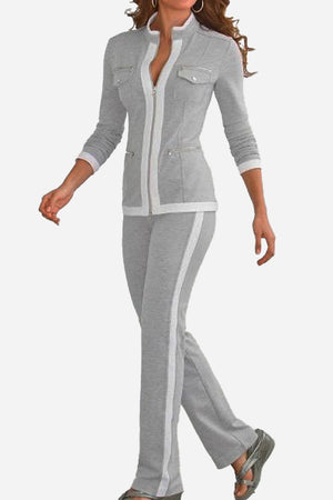 Sleek Contrast Zip Two-Piece